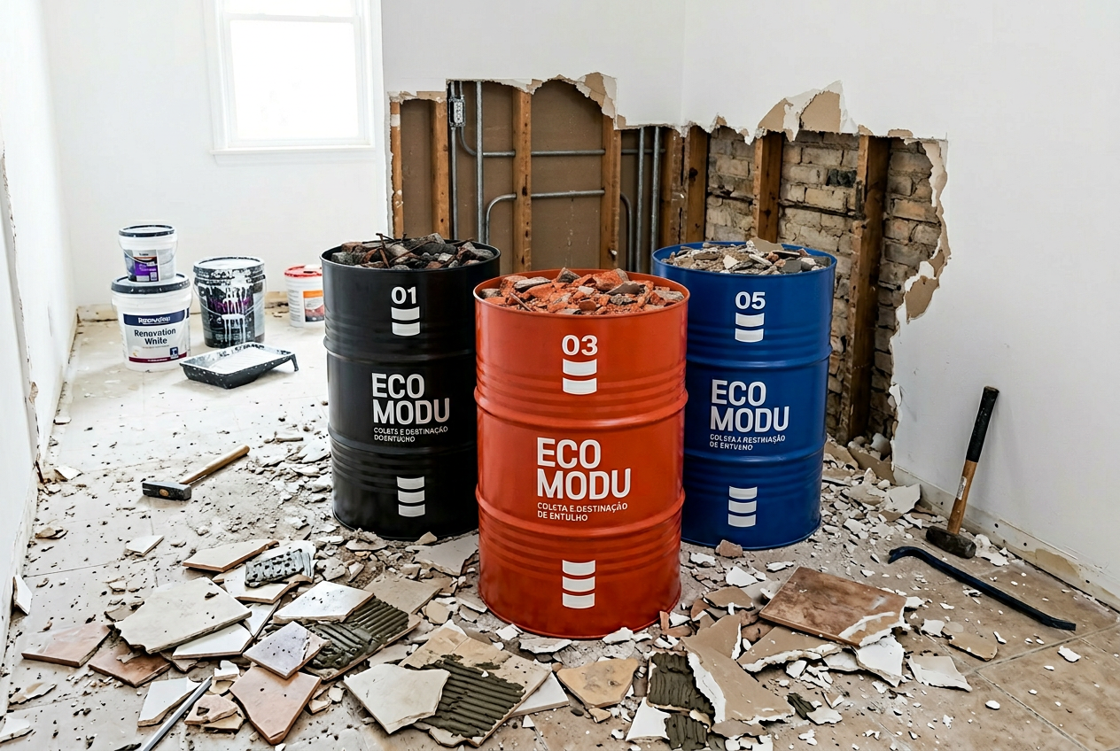 Tambores EcoModu dentro de uma obra de apartamento